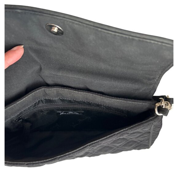 Vera Bradley Black Quilted Embroidered Floral Handbag With Strap & Snap Closure - Picture 4 of 8